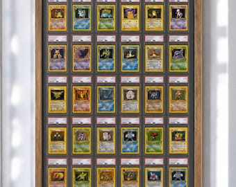 PSA/CGC Compatible Card Wall Frame: 30 Grid Wallnut For Pokémon/NBA/Sports Collectibles, Display Solution for Graded Trading Cards