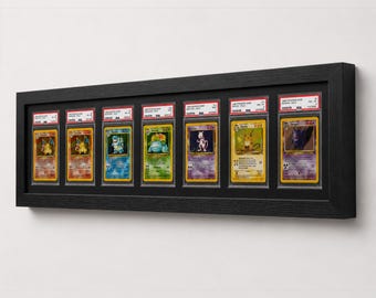 Custom PSA/CGC Card Display Frame – 7 Slot Wall Mount for Graded Pokémon, NBA, Sports Trading Cards, Tcg Slab Holder, Collector Gift