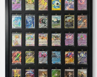 One Touch Card Wall Frame: 30 Slot, NBA/Pokemon Sports Collectibles, Sleek Display Solution for Graded Trading Cards 35-130pt