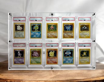 Portatarjetas personalizado con 10 cuadrículas, compatible con marcos de escritorio PSA/CGC. Protección UV adicional. Compatible con tarjetas Pokémon/NBA. Transparente.