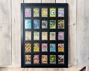 One Touch Card Wall Frame: 25 Grid, NBA/Pokemon Sports Collectibles, Sleek Display Solution for Graded Trading Cards 35-130pt