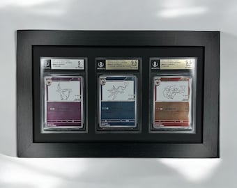Custom BGS/Beckett Card Display Holder Wall Frame: 3 Grid For Pokemon/Sports/NBA/NHL Graded Trading Cards. Collectible Graded Cards
