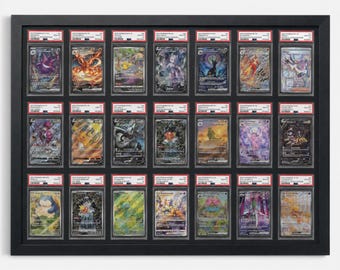 Custom PSA/CGC Card Display Frame – 21 slot Wall Mount for Graded Pokémon, NBA, Sports Trading Cards, Tcg Slab Holder, Collector Gift