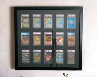 Custom PSA/CGC Card Display Frame – 15 Grid Wall Mount for Graded Pokémon, NBA, Sports Trading Cards, Tcg Slab Holder, Collector Gift