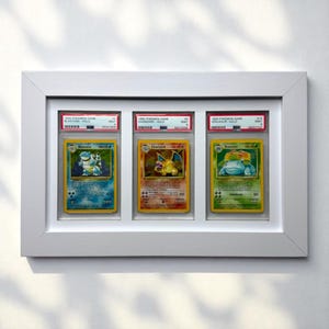 Custom PSA/CGC Compatible Card Wall Frame: 3 Grid White, Pokémon/NBA/Sports Collectibles, Display Solution for Graded Trading Cards