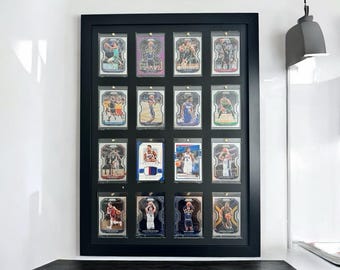 One Touch Card Wall Frame: 16 Grid, NBA/Pokemon Sports Collectibles, Sleek Display Solution for Graded Trading Cards 35-130pt
