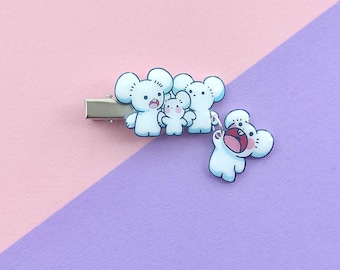 Handmade Illustrated Dangle Hair Clip - Pokémon Inspired Maushold Design with Resin Finish