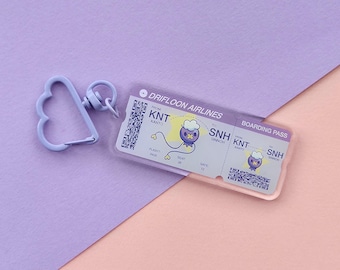 7cm Drifloon Airlines Boarding Pass Keyring - Double Sided Acrylic Keychain with Cloud Loop