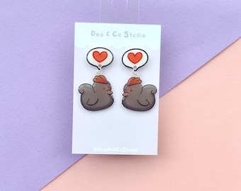 Stardew Valley Inspired Handmade Hypoallergenic Dangle Earrings - Black Chicken with Love Heart Speech Bubble