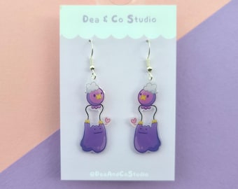 Unique Drifloon and Ditto Pokemon Inspired Handmade 925 Silver Hypoallergenic Dangle Earrings