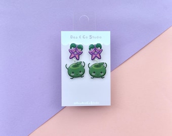 Stardew Valley Inspired Handmade Hypoallergenic Dangle Earrings - Junimo with Stardrop