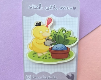 Funny Psyduck & Oddish Acrylic Pin | Pokemon Inspired Plant Pot Badge