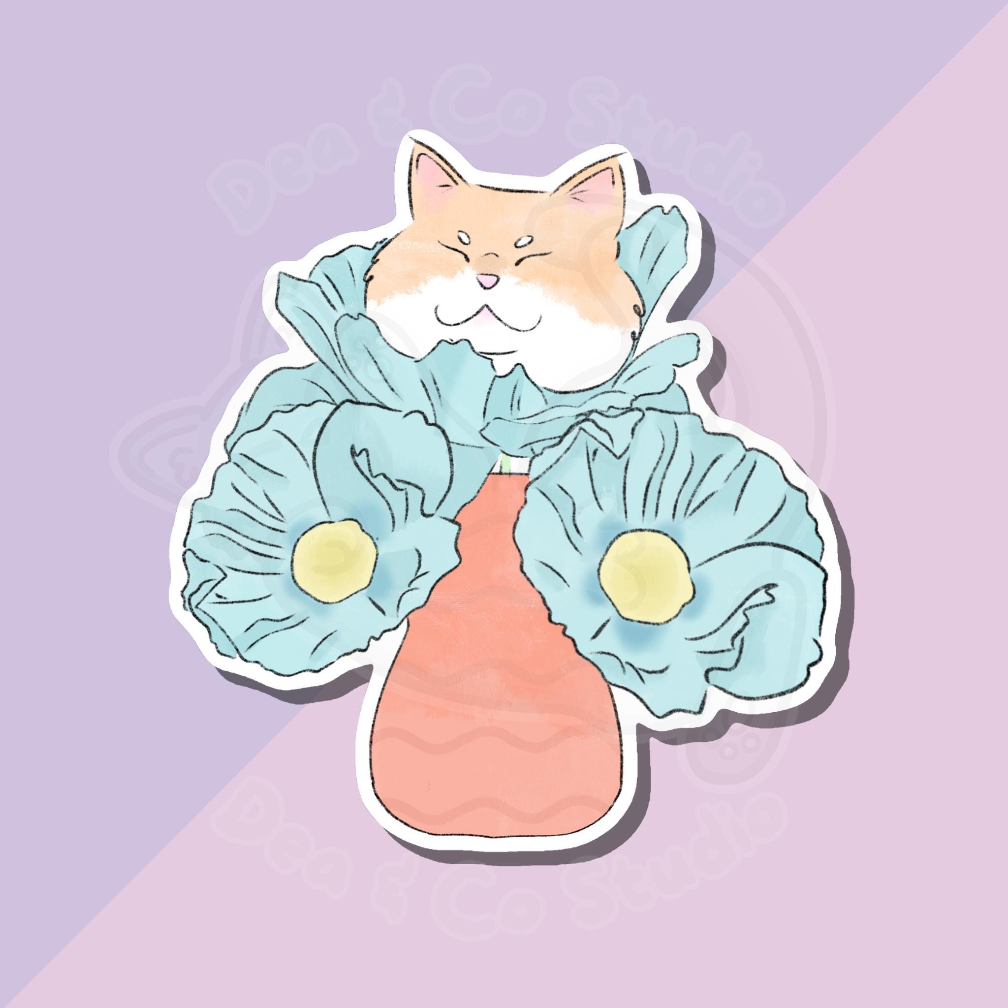 花柄猫花瓶ステッカー - Etsy 日本