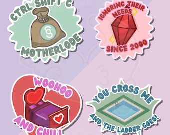 Funny Sims-Inspired Vinyl Stickers (Glossy, 6cm) – Gamer Gift Set or Single