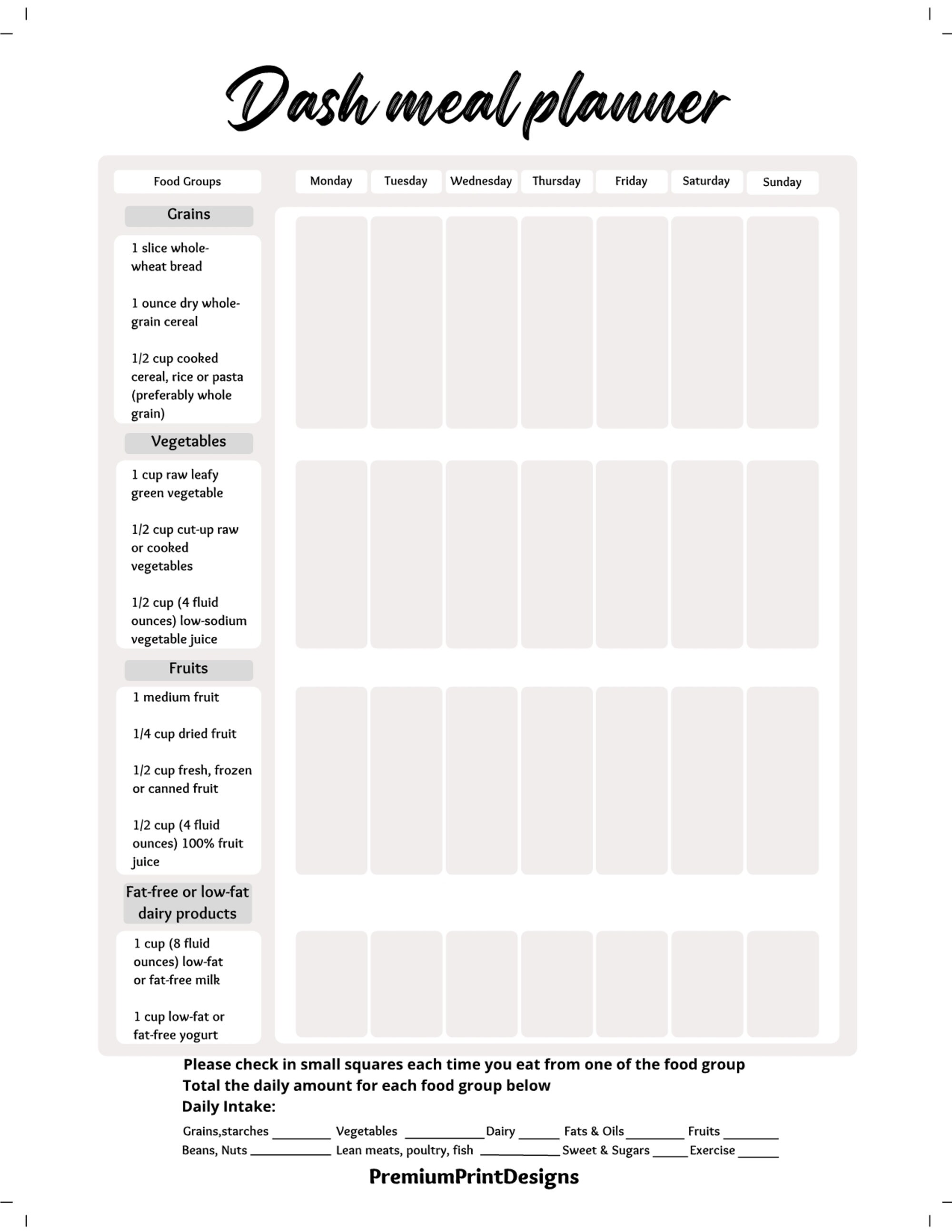 Dash Diet Meal Planner: Printable - Etsy