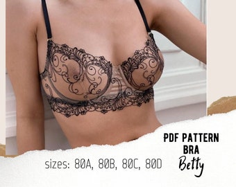 Lace Bra sewing pattern PDF Betty size 80 (A/B/C/D)