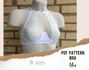 Patrón de costura de lencería sujetador PDF Mia 18 tallas!
