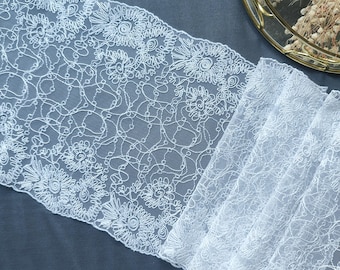 White Floral Embroidery Lace Trim, Lingerie Sewing, 9.5" Wide