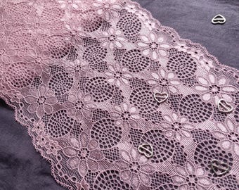 Elastic Dusty Rose Floral Lace Trim, Lingerie Sewing, 6.88" Wide