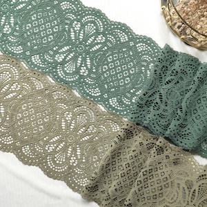 Stretch green and khaki Lace trimming for sewing lingerie, elastic khaki lace, Fabric for Bra Making, Sewing supplies