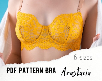 Lace lingerie bra sewing pattern Anastacia PDF 6 sizes: 75A(34A) / 75B(34B) / 75C(34C) 80A(36A) / 80B(36B) / 80C(36C)