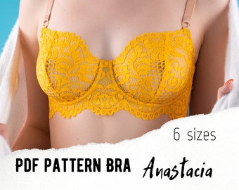 Lace lingerie bra sewing pattern Anastacia PDF 6 sizes: 75A(34A) / 75B(34B) / 75C(34C) 80A(36A) / 80B(36B) / 80C(36C)