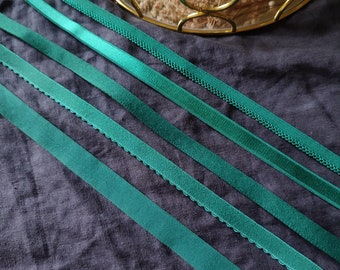 Green emerald elastics for making lingerie | picot elastic | panties elastic | bra straps | channeling | FOE fold
