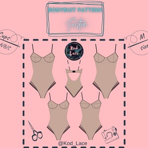 Bodysuit lingerie sewing pattern Feston size M 4 cups in 1 PDF