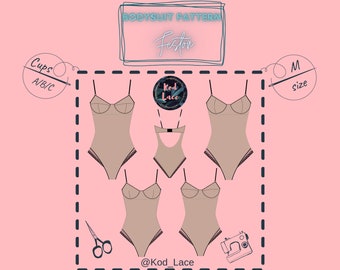 Bodysuit lingerie sewing pattern Feston size M 4 cups in 1 PDF
