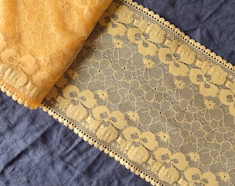 Gelbe Stretch Spitze mit Blumenmuster, 17,5 cm breit