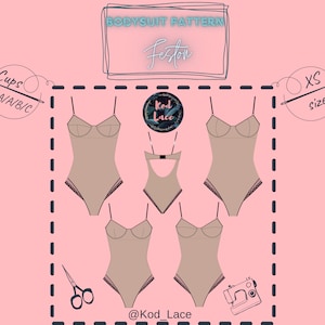 Bodysuit lingerie sewing pattern Feston size XS 4 cups in 1 PDF