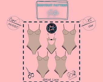 Bodysuit lingerie sewing pattern Feston size XS 4 cups in 1 PDF