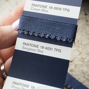Crown Blue Picot Elastic 14 mm (0.55"), Dark Blue Plush Back Bra Band Elastic, Pantone 19-3926 TPG, Lingerie Trim by the Metre