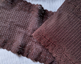 Stretch Brown Lace Trim, Lingerie Sewing Fabric (6.7" Wide)