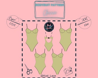 Bodysuit lingerie sewing PDF pattern Classic size XXL, cups C/D/E