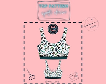 Sports bra top pattern, Crop top digital PDF pattern, Sport top PDF sewing pattern, Digital download