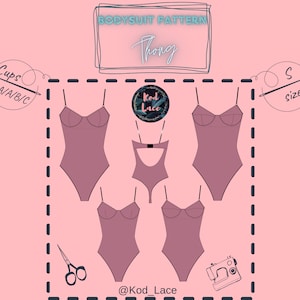 Bodysuit lingerie sewing pattern Thong size S, 4 cups in 1 PDF