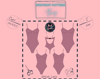 Bodysuit lingerie sewing pattern Thong size S, 4 cups in 1 PDF