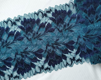 Elastic sea green Lace trim, bra making, stretch ocean green lace, Fabric for sewing lingerie, Sewing supplies