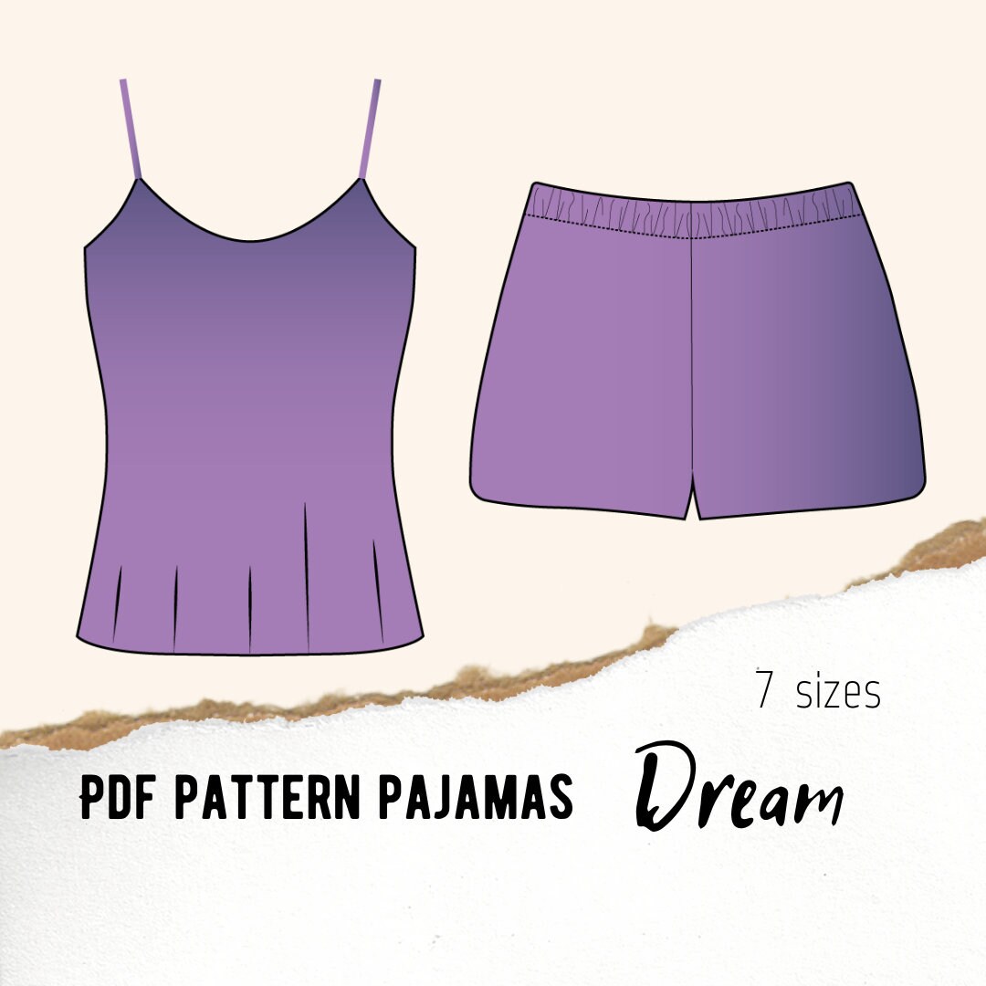 Night Women Pajama Set Sewing Pattern Top and Shorts PDF Satin Pajama