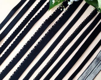 Black lingerie elastics | picot elastic | panties elastic | bra straps | channeling | FOE fold | lingerie elastics