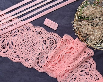 Peach Stretch Lace for Lingerie Sewing | Width 16.5 cm