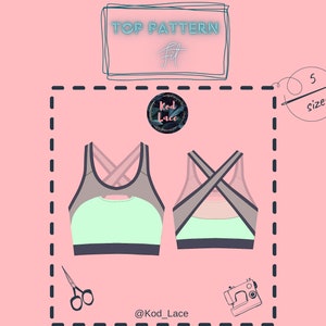 Sports bra top pattern, Crop top digital pattern, Sport top PDF sewing pattern, Digital download, Crossover Top