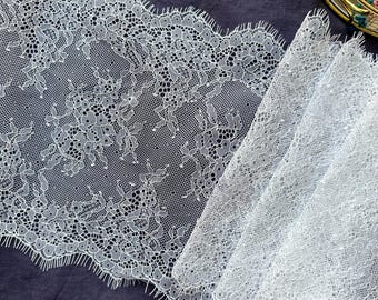 White Chantilly Lace with Eyelash Edge | Non Stretch Lace for Lingerie Sewing