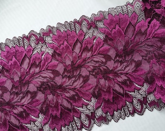 Elastic fuchsia Lace trim, bra making, stretch pink/ burgundy lace, Fabric for sewing lingerie, Sewing supplies