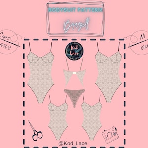 Bodysuit lingerie sewing pattern Brazill size M 4 cups in 1 PDF