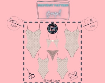 Bodysuit lingerie sewing pattern Brazill size M 4 cups in 1 PDF