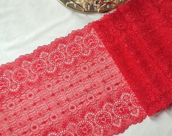 Red Stretch Lace Trim, Lingerie Sewing and Bra Making, 8.6" Wide