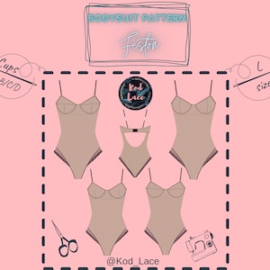 Bodysuit lingerie sewing pattern Feston size L 4 type of cups in 1 PDF