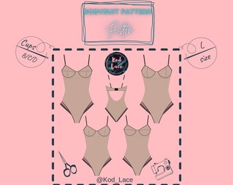 Bodysuit lingerie sewing pattern Feston size L 4 type of cups in 1 PDF